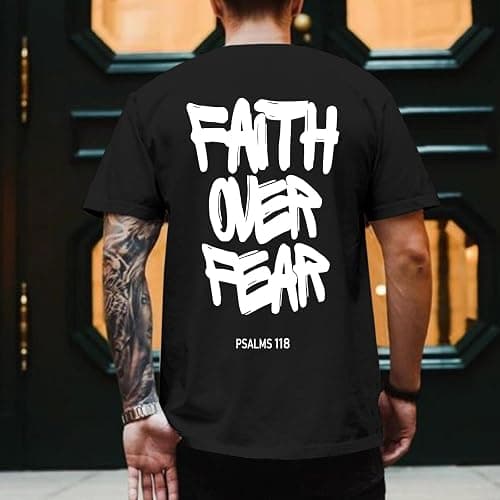 VikkBiss Christian Faith Over Fear Shirts for Men Jesus Religious Shirt Inspirational Oversized Graphic Tees God T-Shirt Tops thumbnail 3