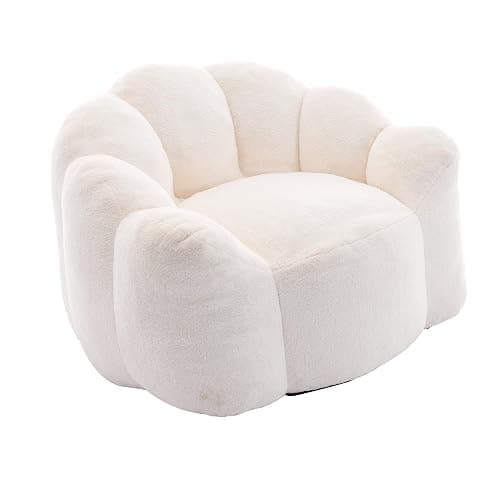 YITAI Large Bean Bag for Adults, Faux Fur Reading Sofa Chair with Petal Backrest,Fluffy Comfy Chair for Bedroom, Living Room, Study, Game 1PC Beige - Image 1