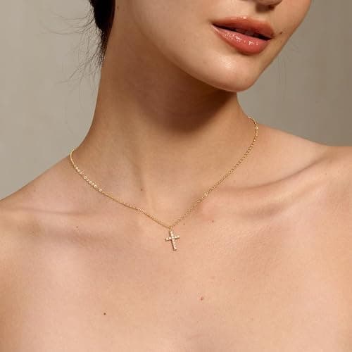 Tewiky Cross Necklace for Women-Dainty Simple 14k Gold Plated/sterling silver Plated Cross Pendant Cute Necklaces Jewelry for Women thumbnail 5