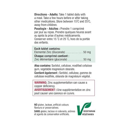 Jamieson Ultra Strength Zinc 50 mg, Supports Immune Health, Tissue Formation, and Healthy Skin. Vegetarian, Non-GMO, Gluten-Free, 100 Tablets, Proudly Canadian thumbnail 6