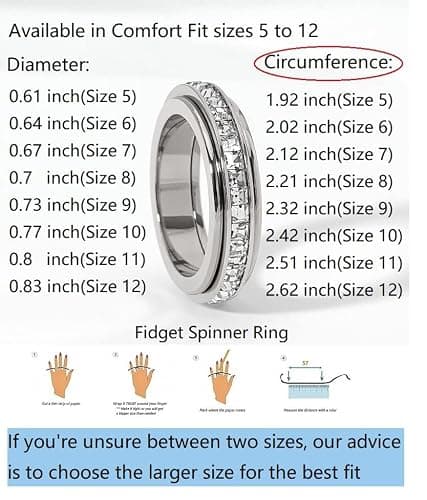 Pingyongchang Anxiety Rings Titanium Steel Spinner Fidget Band Rings for Women Ladies Cubic Zirconia Relieving Anxiety Wedding Promise Lucky Statement Rings Comfort Fit Size 5 to 12 thumbnail 6