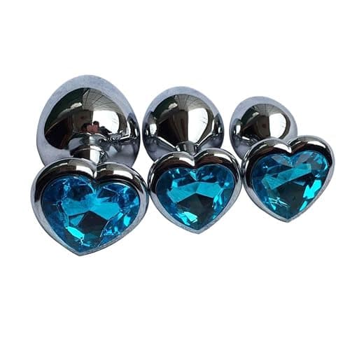 3Pcs Anal Plug Sex Toys, Metal Anal Butt Plugs Training Kit with Heart-Shaped Jewelry Base Adult Sex Toys & Games for Women Men Couples Beginners Large/Medium/Small,Light Blue - Image 1