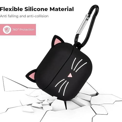 Mouzor for AirPods 4 Case, Cute Black Whisker Cat AirPods 4th Generation (2024) Case Funny 3D Cartoon Animal Shockproof Soft Silicone Charging Cases Cover with Carabiner for Kids Girls Women thumbnail 6