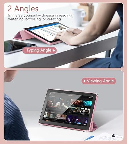 MoKo Case Fits Amazon Kindle Fire HD 8 & 8 Plus Tablet(12/10th Gen, 2024/2022/2020 Release) 8", PU Leather Trifold Stand Cover with Translucent Frosted Backshell with Auto Wake/Sleep, Nosegay Pink thumbnail 6