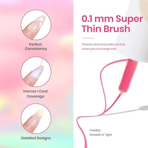 Beetles Pastel Gel Liner Nail Polish Set, 12 Colors Spring Sheer Pink Nude Blue Purple White Yellow Orange French Line Swirl Nail Art Gel Polish Soak Off Uv Lamp Manicure Gifts for Women thumbnail 4