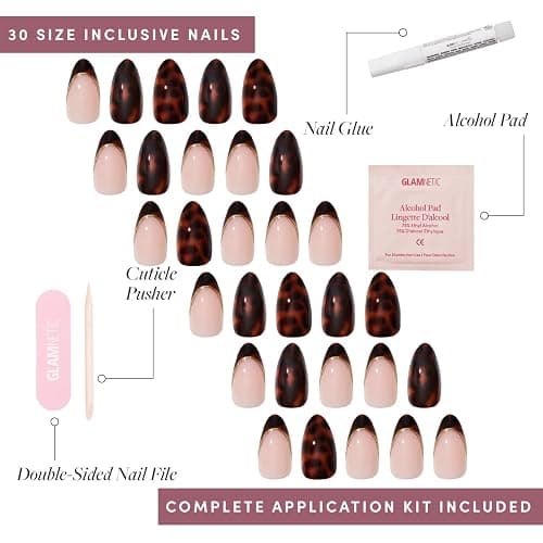 Glamnetic x GLAMZILLA Press On Nails - KILLAZILLA | Short Almond Tortoiseshell Fake Nails with French Tips, Reusable | 15 Sizes - 30 Nail Kit with Glue thumbnail 4