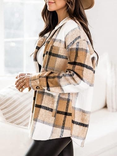 Beaully Women's 2025 Fall Clothes Plaid Shacket Jacket Long Sleeve Button Down Flannel Shirts Fashion Jacket thumbnail 3