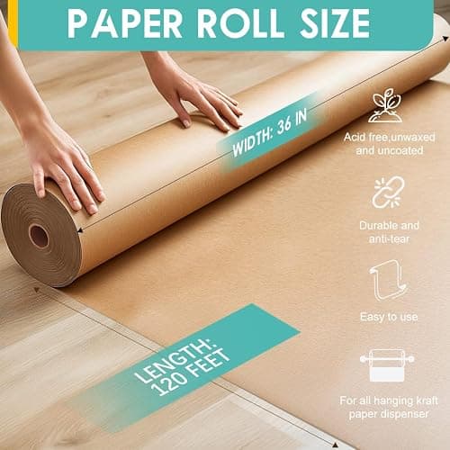 PerkHomy Brown Kraft Paper Roll 36" x 1,440" (120') for Craft Bulletin Board Paper Art Table Covering Crafting Gift Wrapping Bouquet Packing Parcel 70GSM 50LB (Brown, 36" x 120') thumbnail 2