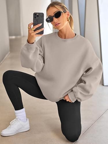 EFAN Womens Oversized Sweatshirts Hoodies Fleece Crewneck Sweaters Casual Tops Comfy Fall Fashion Outfits Winter Clothes 2025 thumbnail 3