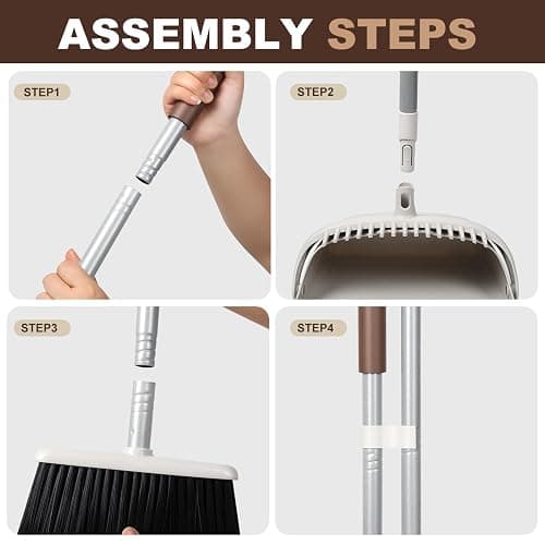Jekayla 54" Long Handled Broom and Dustpan Set - Perfect Dust Pan and Brush Combo for Efficient Cleaning, Brown and White thumbnail 3