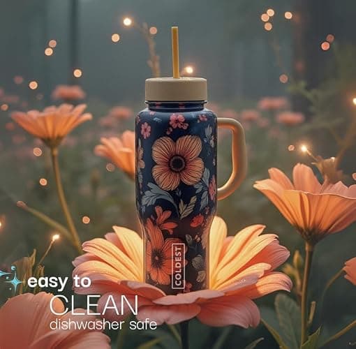 Coldest 40 oz Tumbler with Handle and Straw, 100% Leak Proof Insulated Tumbler with Lid and Straw (3 Lids), Stainless Steel Tumblers for Women & Men, Cup Holder Friendly, 46 oz (Mulberry Dream) - 46 oz - Mulberry Dream thumbnail 8