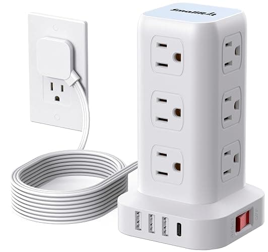 Extension Cord with Multiple Outlets, SMALLRT Flat Plug Surge Protector Power Strip Tower with USB 12 AC Outlets, 6.5FT Ultra Thin Extension Cord Outlet Extender for Home Office, Overload Protection - Image 1