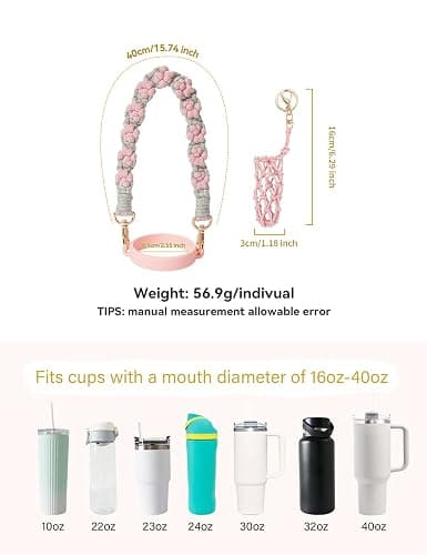 CH.yishi Handmade Stanley Cup Accessories Set Water Bottle Handle Strap, Stanley Charms for Stanley Cup 40oz & 30oz Tumbler Handle of the handbag (Gray and pink) - Gray and pink thumbnail 3