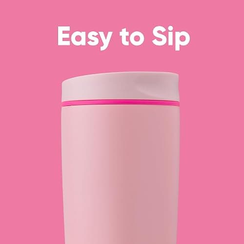 Owala SmoothSip Slider Insulated Stainless Steel Coffee Tumbler, Reusable Iced Coffee Cup, Hot Coffee Travel Mug, BPA Free 20 oz, Pink (Pucker Up) - Pucker Up - 20 oz thumbnail 2