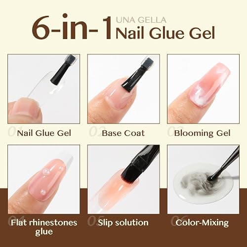 UNA GELLA 6 in 1 Gel Nail Glue for Clear Nail Tips, 2Pcs 15ml U V Nail Glue | Super Strong Long Lasting Brush On for Clear False Nail Tips, X-Soft Gel Nails Lamp Curing Required thumbnail 9