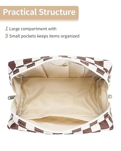 Narwey Checkered Makeup Bag Travel Cosmetic Bag Organizer Toiletry Bag Make Up Bags with Compartments for Women Girls (Large, Dark Checkerboard) thumbnail 4