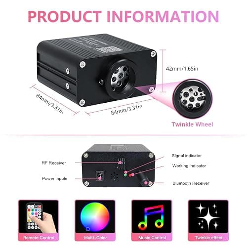 16W Car Home Starlight Headliner Kit, Twinkle & Sound Activate RGBW Fiber Optic Lights with APP & Remote Control, Star Lights for Ceiling Decoration, 300 pcs 9.8ft thumbnail 4