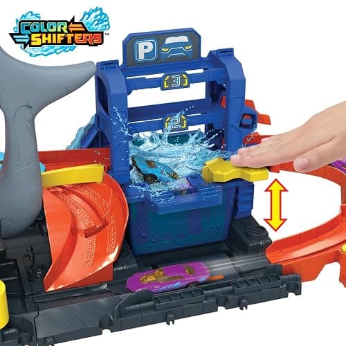 Hot Wheels City Track Set, Ultra Shark Car Wash with 1:64 Scale Color Reveal Toy Vehicle, Repeat Color-Change Feature, Storage thumbnail 9
