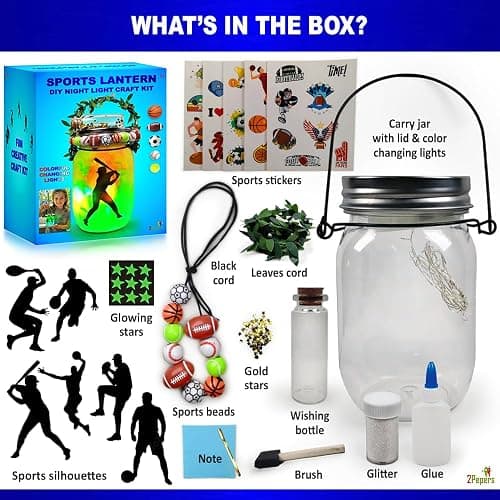 Make Your Own Sports Night Light Lantern Jar Arts & Crafts For Boys And Girls, Football, Soccer, Basketball, Tennis & Baseball Gifts For Kids, DIY Art Kit Age 4 5 6 7 8-12, Best Kids Birthday Present thumbnail 3