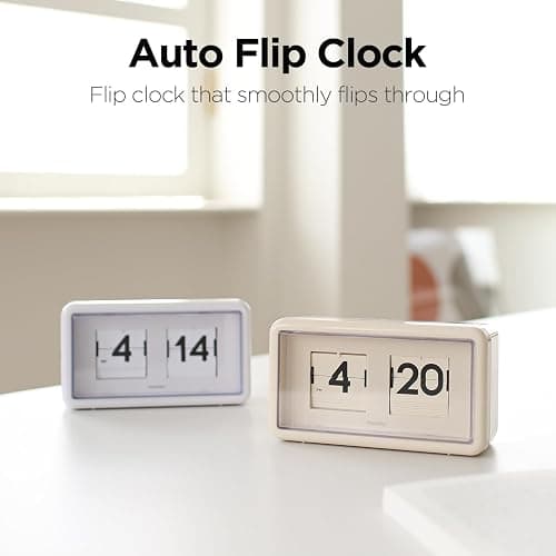 Mooas - Retro Flip Desk Clock, Automatic Spin, Classic Style, AM/PM, Home Decor, Ideal for Home, Office, Cream, 17.5cm x 7cm | Retro Design Auto Flip, Automatic Turning Vintage Flip, AM/PM, Home Decor Ideal for Home Office Living Room Hotel Café thumbnail 3