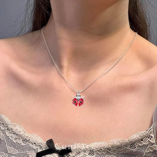 Cykdohy Cute Red Ladybug Pendant Necklace for Women Dainty Beetle CZ Charm Choker Fashion Lovely Animal Funny Coccinella Septempunctata Beaded Chain Necklaces Jewelry Birthday Halloween Party Gifts thumbnail 5