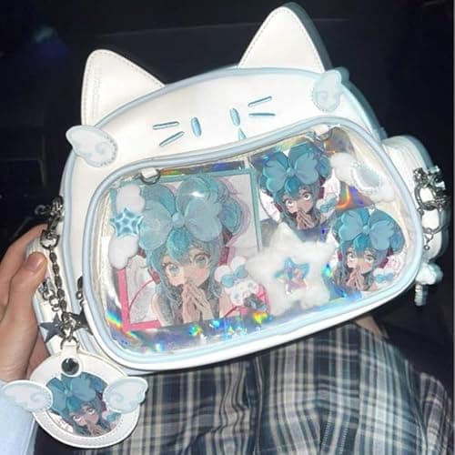 Cute Cat Ita Bag Pin Display Backpack for School Preppy Backpack for Girls Y2k Aesthetic Single Shoulder Crossbody (White Bag) thumbnail 2