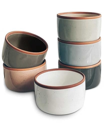 Mora 6oz Ceramic Ramekins, Set of 6 - Oven Safe Baking Dishes for Pudding, Creme Brulee, Souffle, Dip, Custard, Ice Cream - 6oz - Assorted Neutrals - Image 1