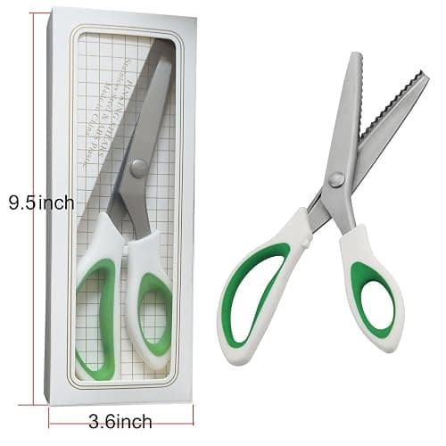 JISTL Green Pinking Shears Comfort Grips Crafts Zig Zag Cut Sewing Scissors,Professional Handheld Dressmaking thumbnail 2