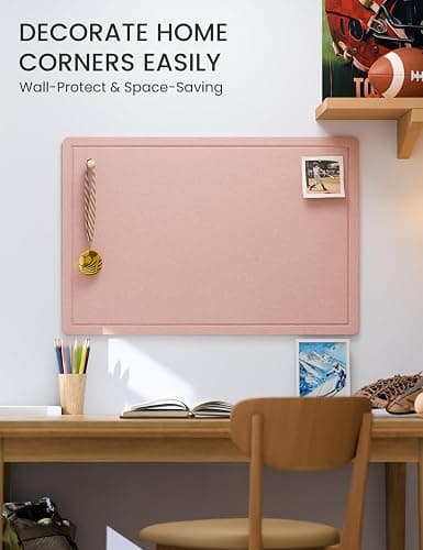 Fluxynara Bulletin Board, 23.6" x 17.5" Cork Board Alternative with 12 Safe Removable Adhesive Tabs, Foldable Felt Pin Board for Home Office, Classroom, Bedroom,Entryway for Walls—Pink thumbnail 4