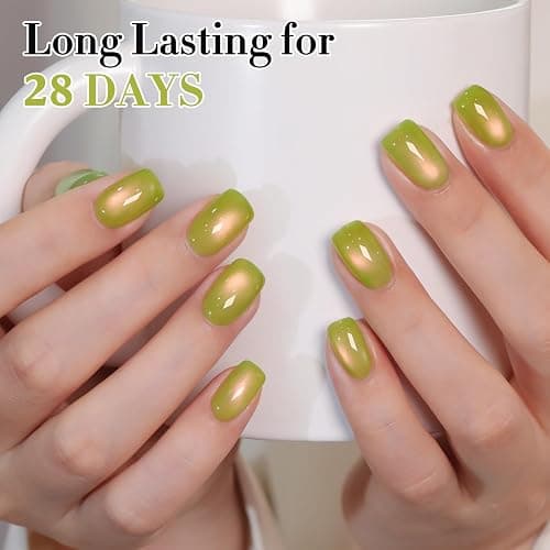 Double Rhythm 0.5 OZ Cat Eye Gel Polish with Magnet 15ML Holographic Glitter Shimmer Translucent Jelly Color Magnetic Nail Polish Salon DIY at Home (Green Pink-MC1214) thumbnail 7