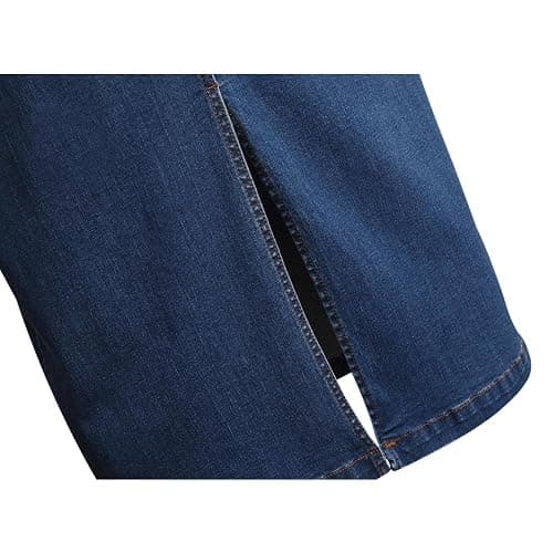 Long Denim Skirt for Women Casual A-Line Denim Maxi Skirt Stretch High Waisted Jean Skirt with Pocket Blue thumbnail 4