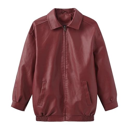 hathne Women's Oversized Leather Jackets Faux Zip Up Fall Fashion Motorcycle Jackets Coats Winter Clothes thumbnail 8