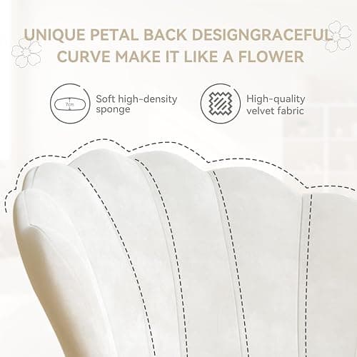 Aivermeil Esszimmerstühle Samt • Muschelsessel mit Rückenlehne & Armlehnen • Schminktisch Stuhl • Polstersessel Elegant • Akzentstuhl mit Gold Metallbeinen Accent Chair • Weiß thumbnail 3