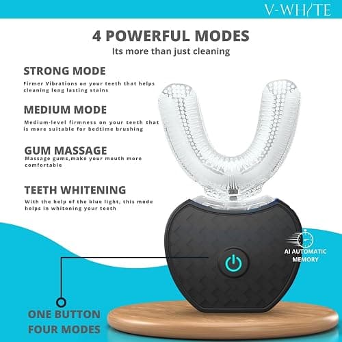 V-WHITE Adults Auto Brush Ultrasonic U-Shaped Toothbrush – 360° Teeth Cleaning, Hands-Free Electric Autobrush – Gum Protection, Waterproof IPX7, Wireless Charging thumbnail 3