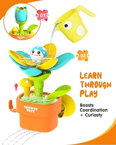 Bath Toys for Kids Ages 1-3: Flower Set with Watering Cup, Toddler Interactive Bath Toys with Strong Suction Cup, Attach to Any Tub or Shower Fun for Bath Time - Great for Boys, Girls Shower Gifts thumbnail 4