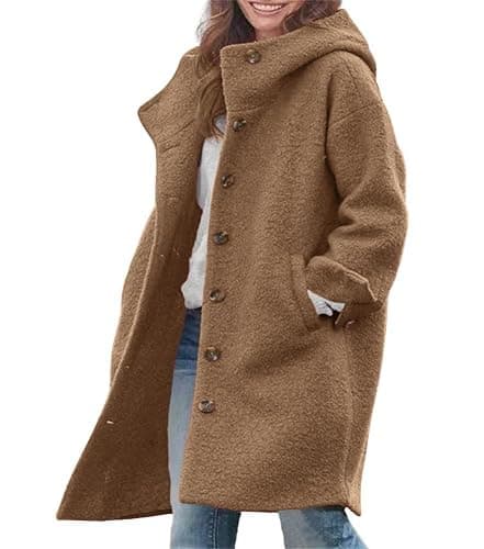 chouyatou Women's Winter Single Breasted Long Wool Coat with Hood Casual Wool Blend Trench Coat Jacket - Image 1