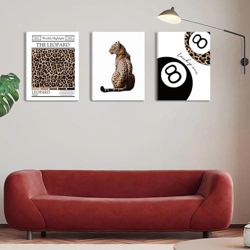 Black And White Framed Wall Art Set of 3-Trendy Leopard Canvas Art Prints Funky Lucky 8 Ball Posters Prints Preppy Room Aesthetic Cheetah Wall Decor Pictures For Bedroom Bathroom Living Room 16×24in thumbnail 9