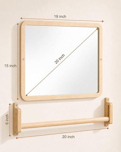 Brezlio Montessori Mirror with Bar – Adjustable Baby Pull Up Bar, Anti-Rotation Design & Acrylic Safety Baby Mirror for Wall – Tummy Time, Pull to Stand Toys for Infant Toddler Nursery thumbnail 2