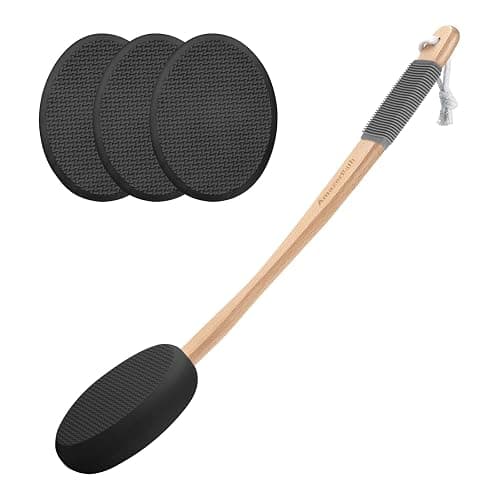 AmazerBath Lotion Applicator for Back, Feet, 4 Replacement Pads with 17" Curved Handle, Back Sunscreen Applicator for Kids, Elderly, Women, Apply Skin Cream Medicine Moisturizer Tanner, Black - Image 1