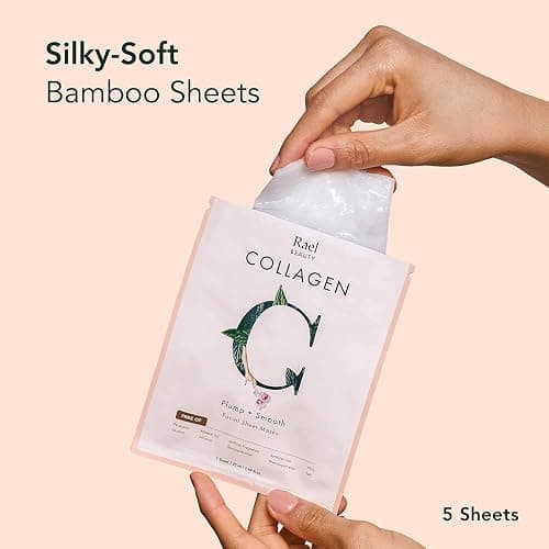 Rael Face Mask Skin Care, Collagen Face Masks - Bamboo Facial Sheet Mask, Korean Skincare, with Collagen Essence and Fruit Extracts, Nourishing and Hydrating, All Skin Types (Collagen, 5 Sheets) thumbnail 2