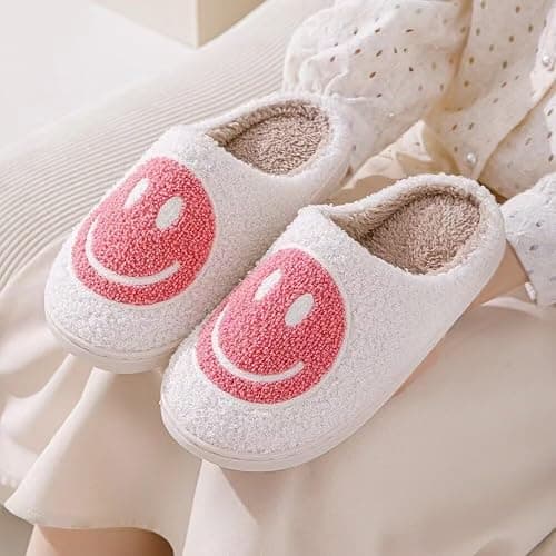 Jugsar Smile Face Slippers for Women Happy Face Slippers Retro Soft Plush Warm Slip-on Slippers, Cozy Indoor Outdoor Slippers thumbnail 2