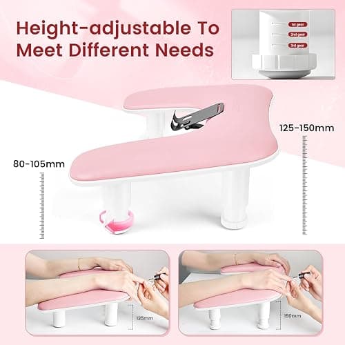 JODSONE Pink U-Shaped Manicure Arm Rest for Nails Tech with Rotating 360°Built-In Phone Holder and Adjustable Nail Arm Rest Detachable Manicure Hand Rest for Salon Design thumbnail 2