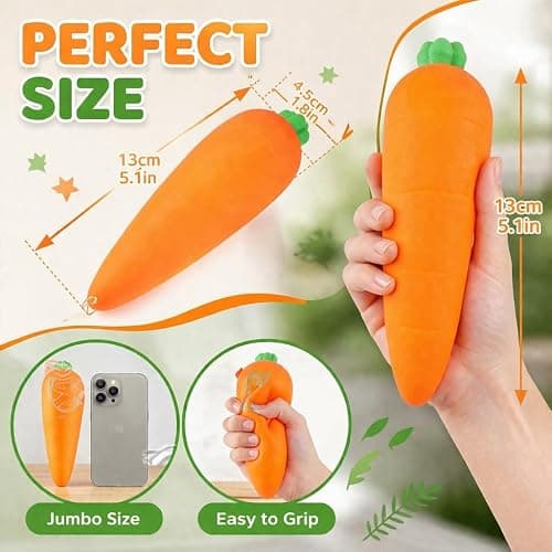Squeezy Carrot, Realistic Carrot Squishy Jumbo, Giant Carrot Stress Relief Toy, 5.5 Inch Slow Rising Squeeze Carrot Fidget Ball, Portable Anxiety Relief Tool & Cute Desk Decor (1pcs) thumbnail 7
