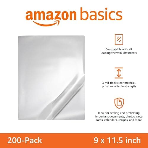 Amazon Basics Clear Thermal Laminating Plastic Paper Laminator Sheets, 9 x 11.5-Inch, 200-Pack, 2.8mil thumbnail 4