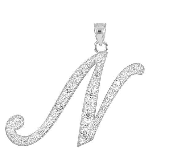 Claddagh Gold .925 Sterling Silver Cubic Zirconia Dangling Cursive Initial A-Z Charm 4/5" Pendant - Choice of Letter - Image 1