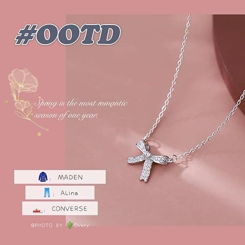 GAUEIOUR Bow Necklace,Butterfly Collarbone Necklace for Women,Light Luxury Sparkling Diamond Minimalist Design Necklaces, Sterling Silver Bow Necklaces for Women(Silver) thumbnail 4
