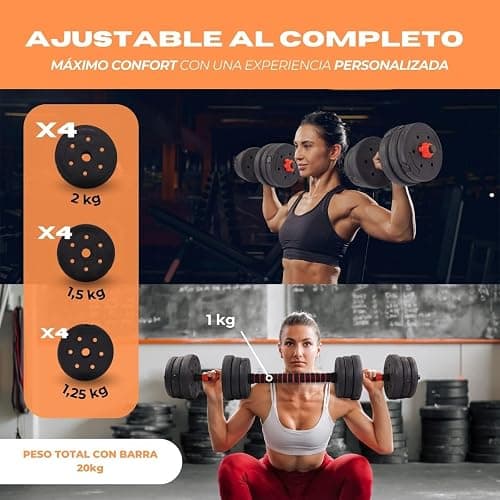 Mobiclinic® , Mancuernas ajustables, 2 en 1, Peso de 2-30 kg, Incluye y barra extensión acolchada, Tuercas antideslizantes, Acero resistente, Gym casa thumbnail 6