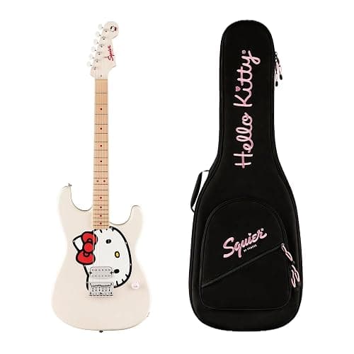 Fender x Hello Kitty Stratocaster Electric Guitar and Deluxe Hello Kitty Gig Bag, White - Image 1