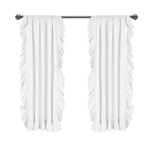 Lush Decor Reyna Ruffle Window Curtain Panel Set, Pair, 54" W x 45" L, White - Flowy Curtain Set - Romantic Ruffle Curtains for Bedroom, Living room, or Dining Room - Farmhouse & Cottage Home Decor thumbnail 8