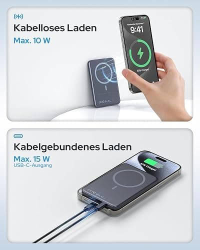 Powerbank für Magsafe, TRKOY Slim Magnetische Power Bank für iPhone 5000mAh | Schnellladen Kabellose Powerbank mit USB-C Ausgang, Externe Handyakkus für iPhone 17/16/15/14/13/12 Serie thumbnail 5